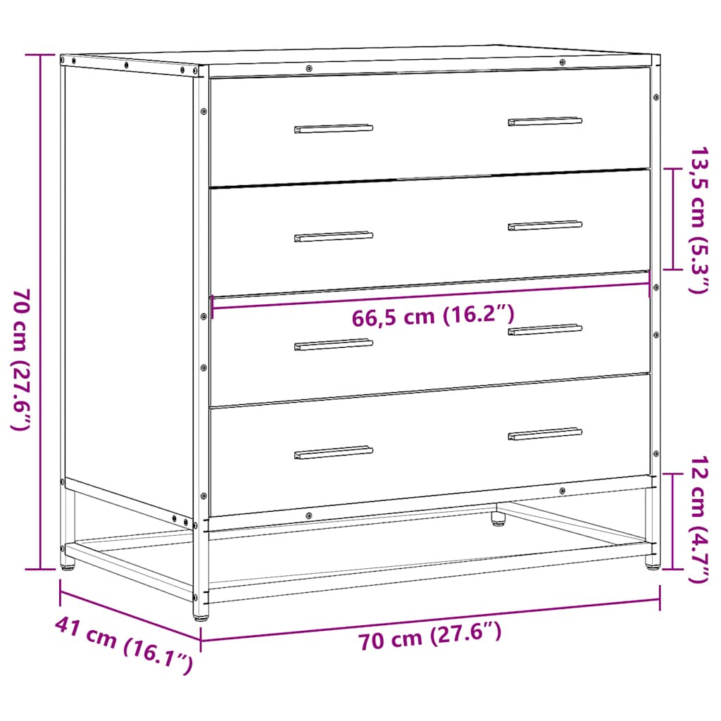 Kommode brun eik 70x41x70 cm konstruert tre