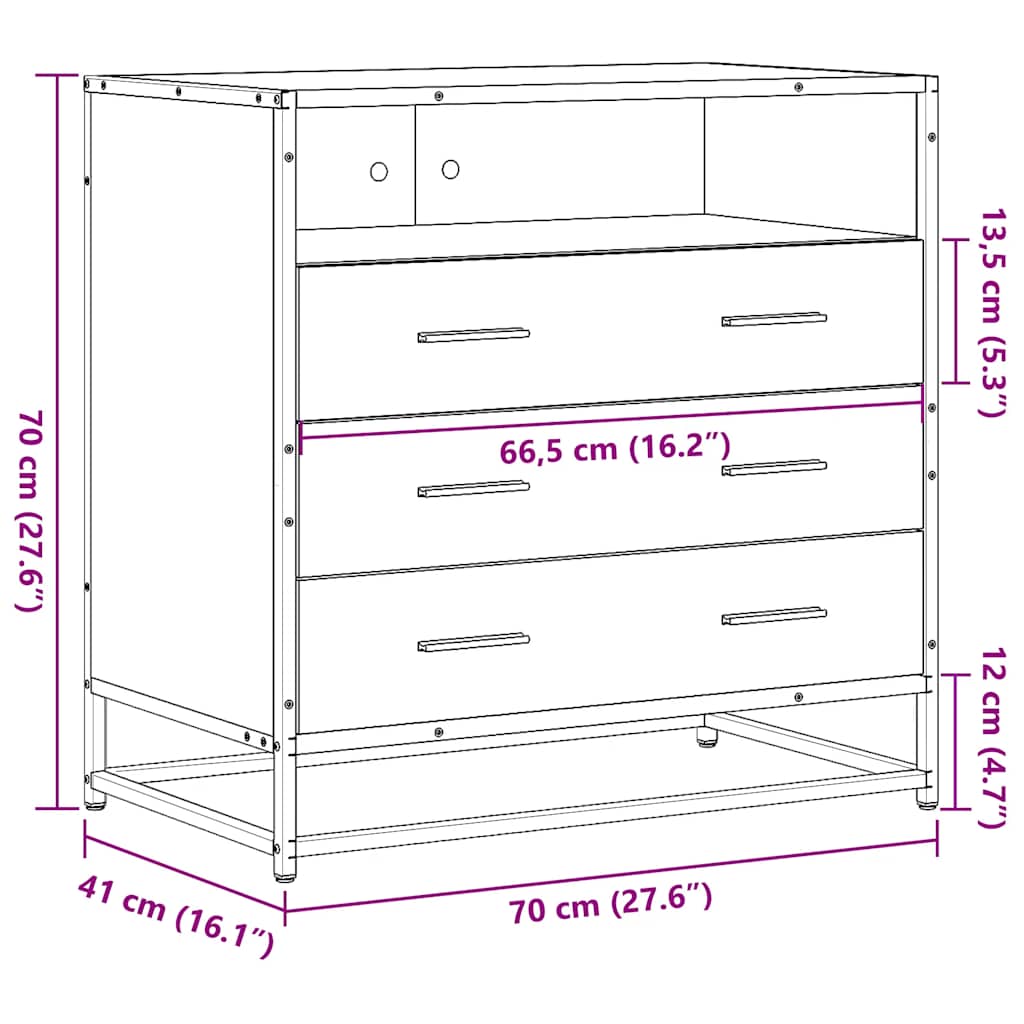 Kommode brun eik 70x41x70 cm konstruert tre