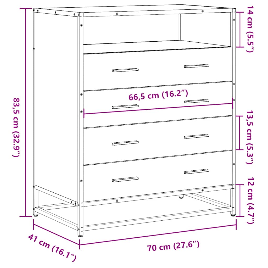 Kommode grå sonoma 70x41x83,5 cm konstruert tre