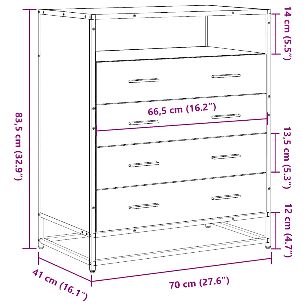 Kommode brun eik 70x41x83,5 cm konstruert tre
