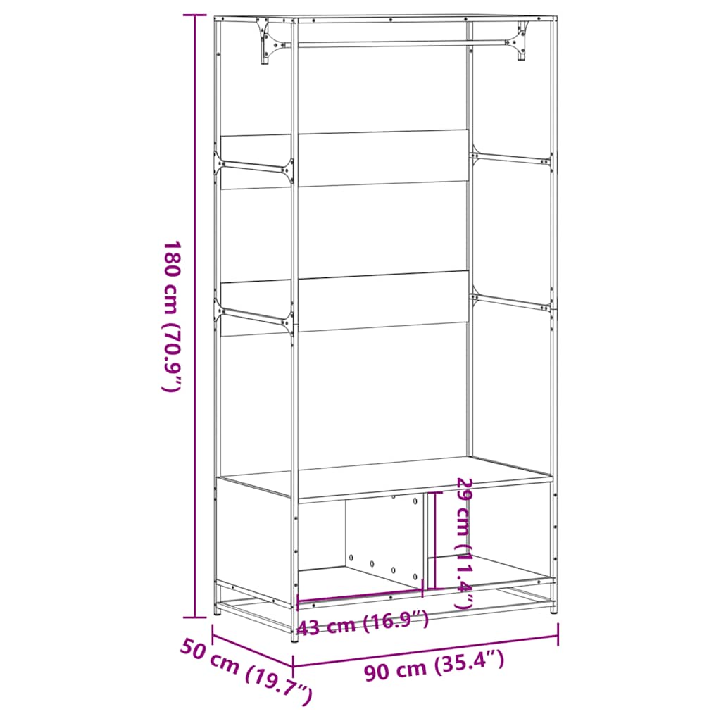 Garderobe svart 90x50x180 cm konstruert tre