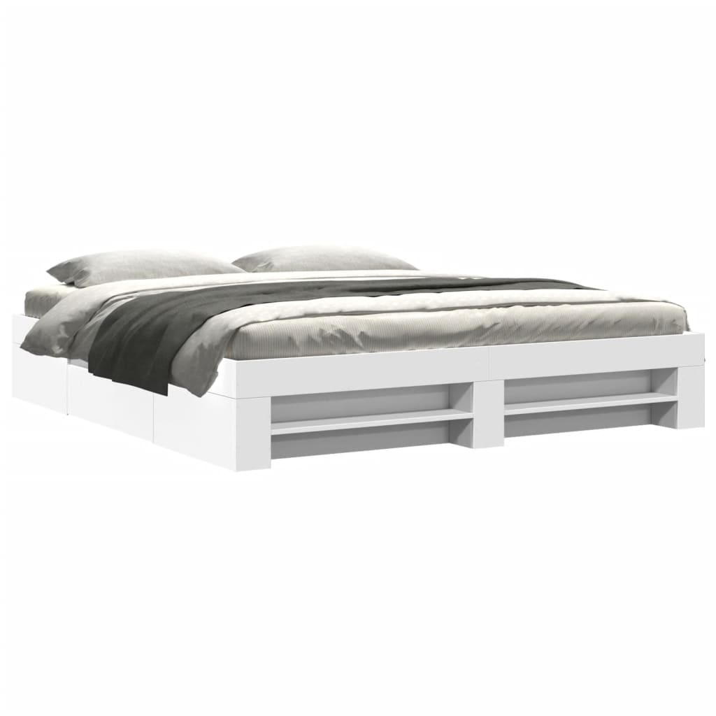 Bed frame white 200x200 cm engineered wood