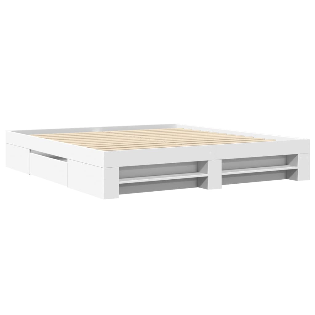 Bed frame white 200x200 cm engineered wood