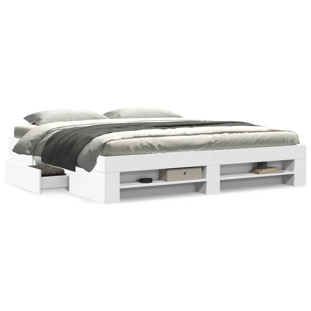Bed frame white 200x200 cm engineered wood