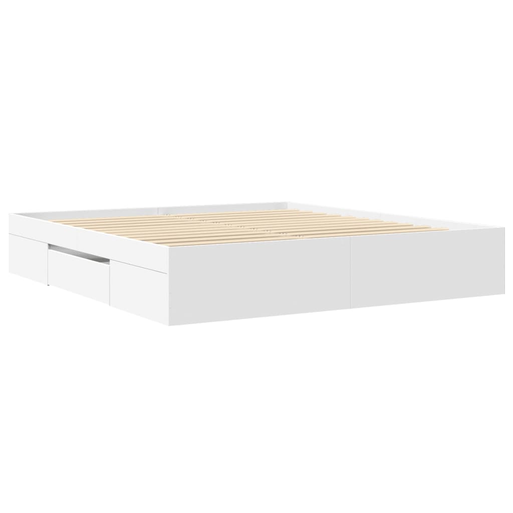 Bed frame white 200x200 cm engineered wood