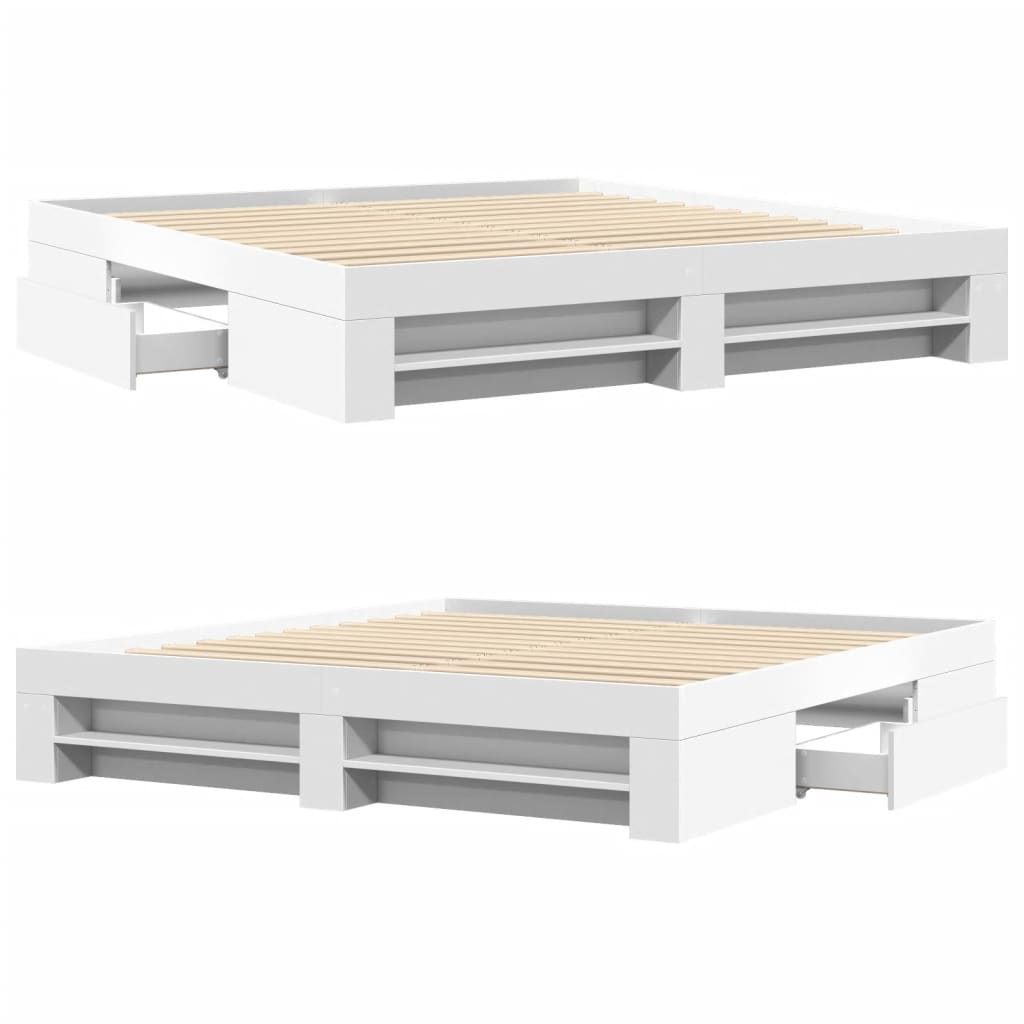 Bed frame white 200x200 cm engineered wood