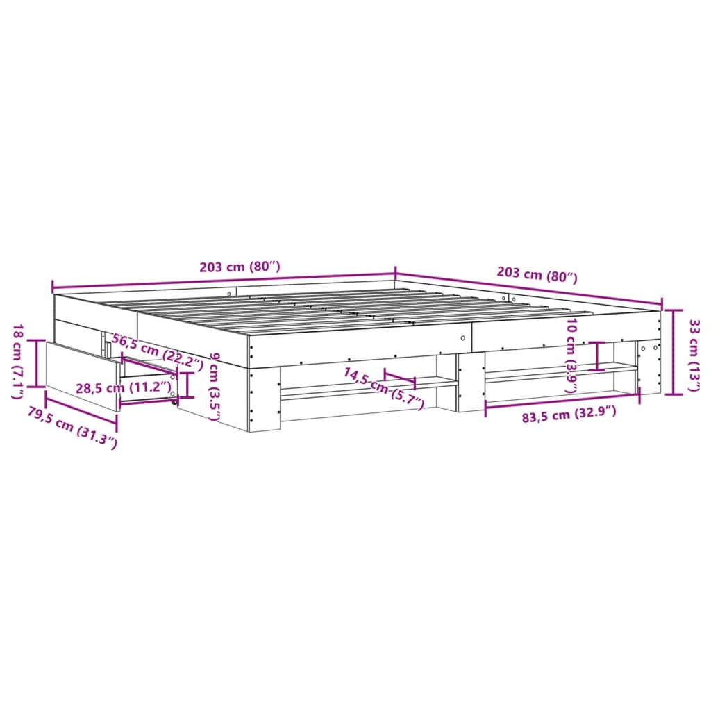 Bed frame white 200x200 cm engineered wood