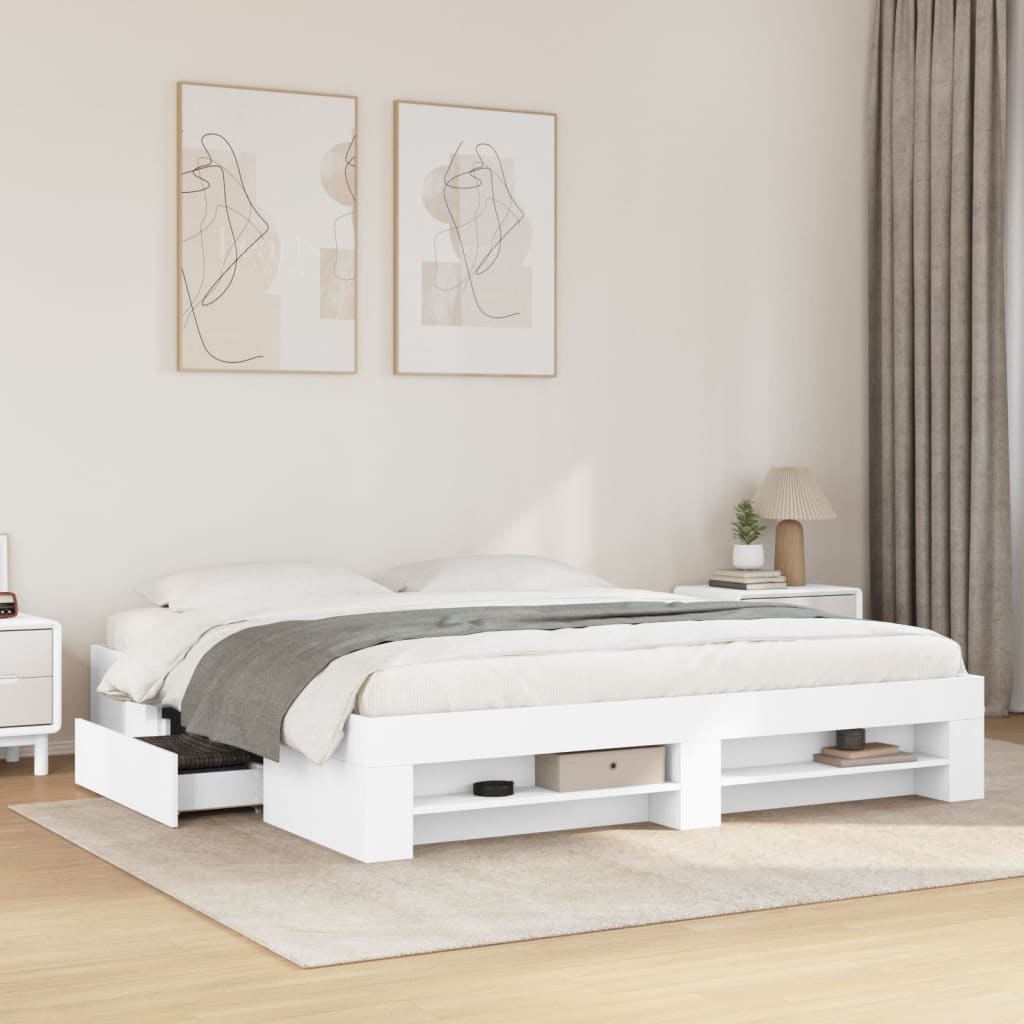 Bed frame white 200x200 cm engineered wood