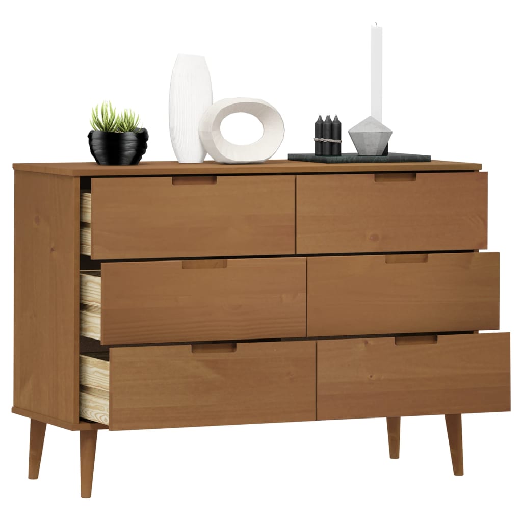 Kommode MOLDE brun 113x40x80 cm heltre furu