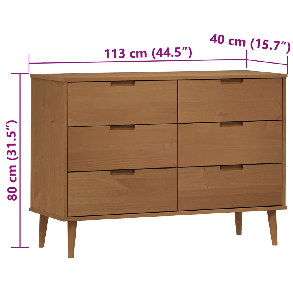 Kommode MOLDE brun 113x40x80 cm heltre furu