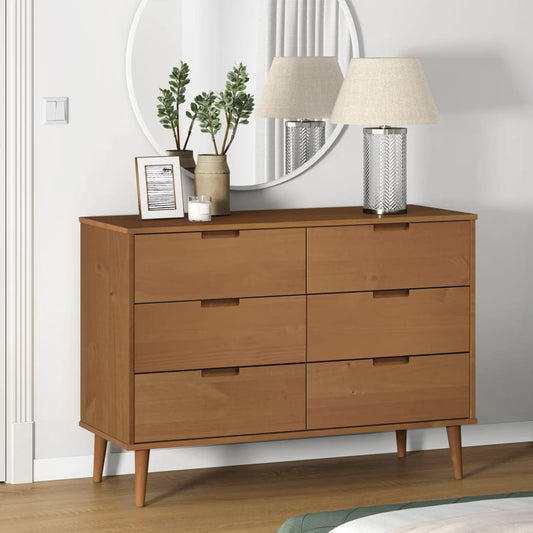 Kommode MOLDE brun 113x40x80 cm heltre furu