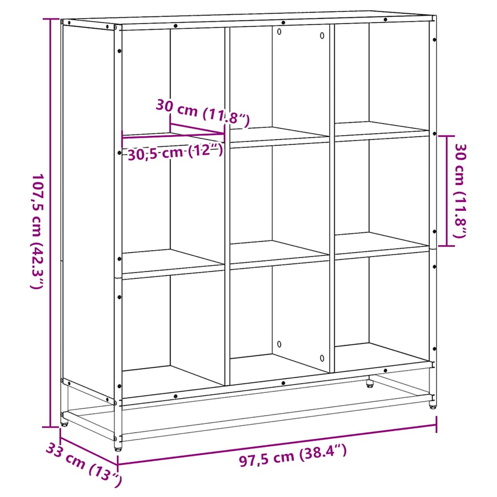 Bokhylle svart 97,5x33x107,5 cm konstruert tre og metall