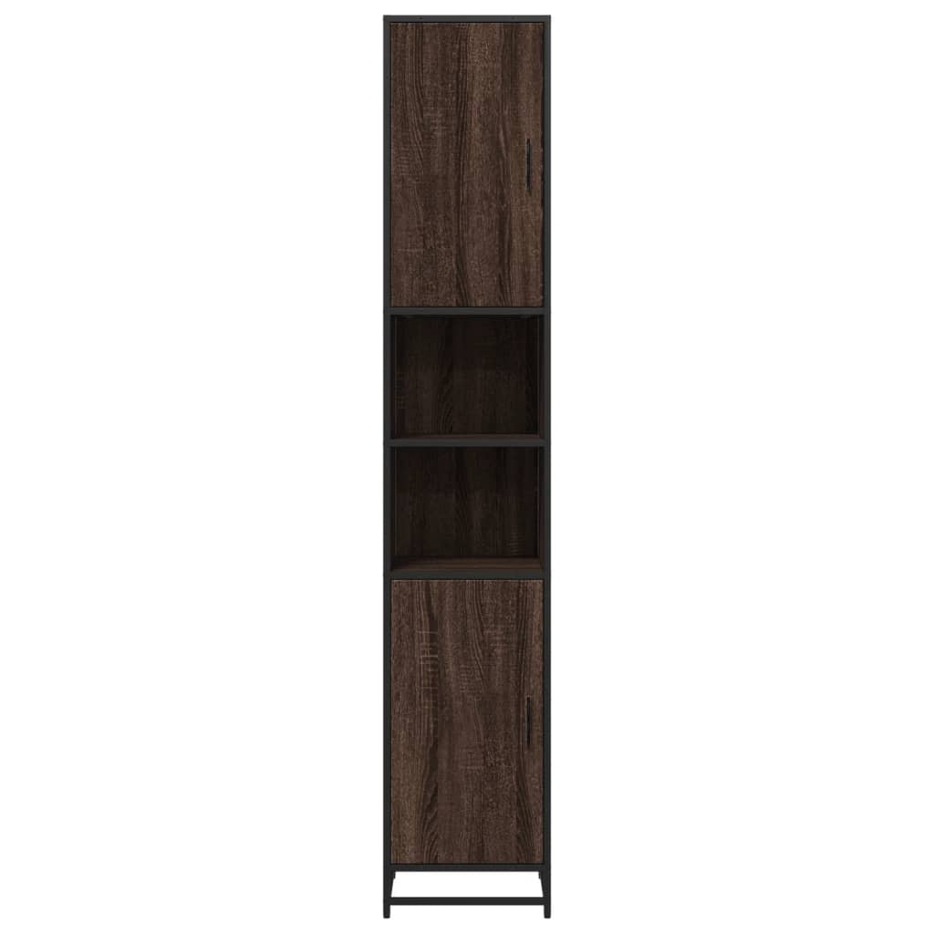 Baderomsskap brun eik 35x37,5x188,5 cm konstruert tre og metall