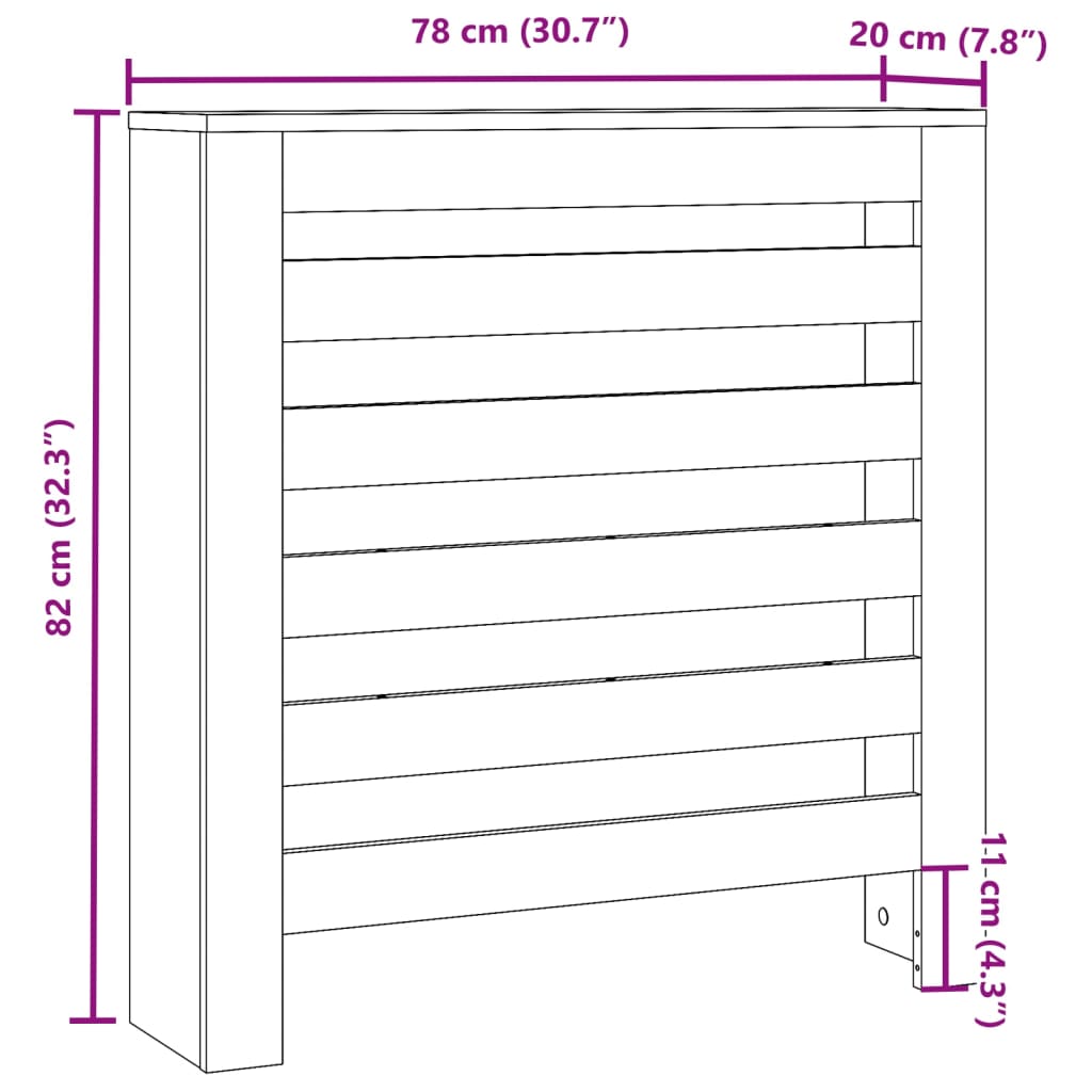 Radiatordeksel hvit 78x20x82 cm konstruert tre