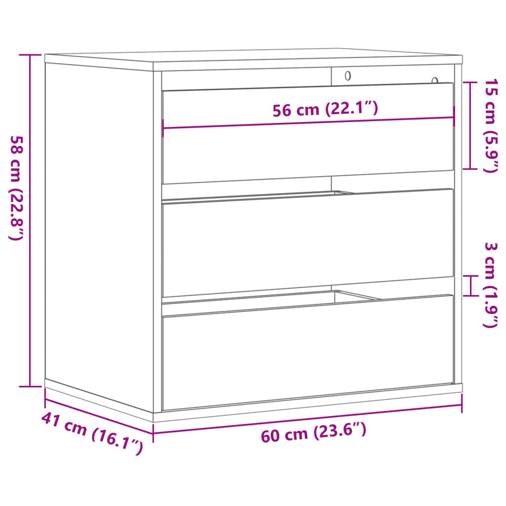 Kommode brun eik 60x41x58 cm konstruert tre