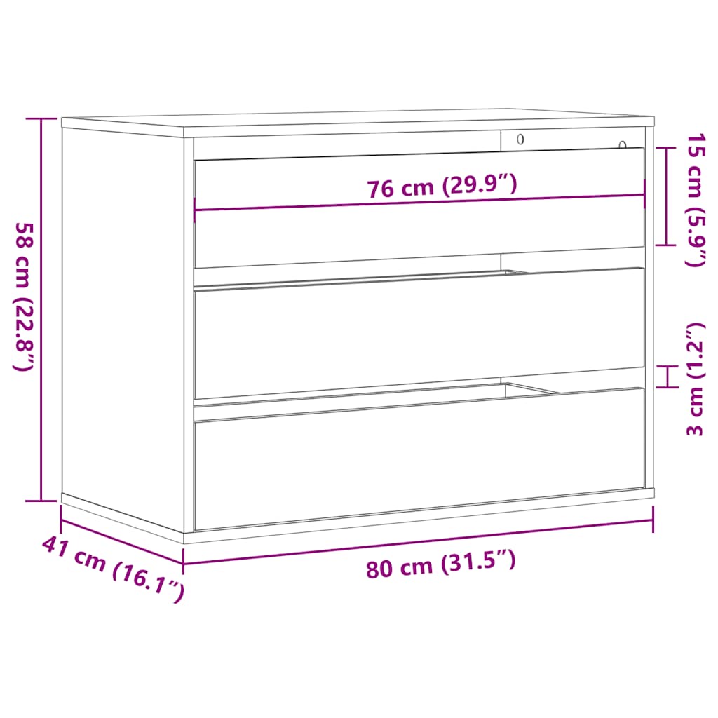 Kommode hvit 80x41x58 cm konstruert tre