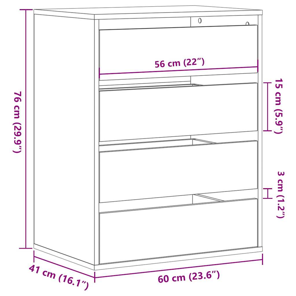 Kommode betonggrå 60x41x76 cm konstruert tre