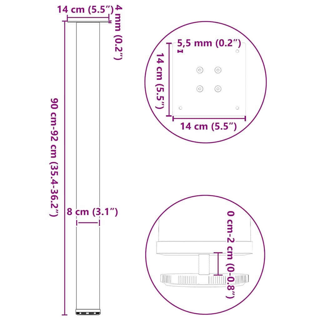 Salongbordben 4 stk naturell 90-92 cm stål