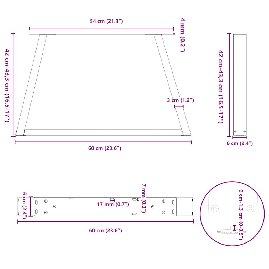 Spisebordben V-formet 2 stk hvit 60x(42-43,3) cm stål