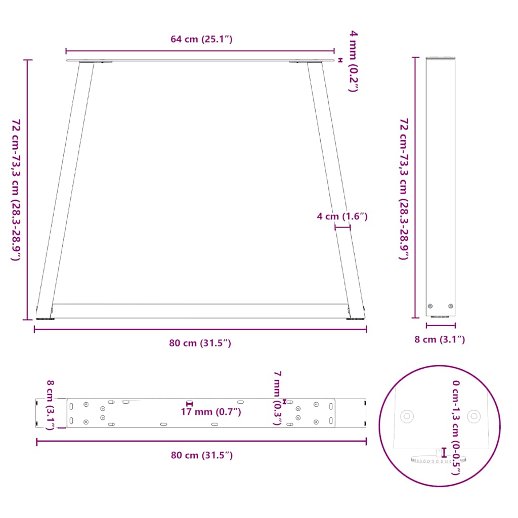 Spisebordben V-formet 2 stk hvit 80x(72-73,3) cm stål