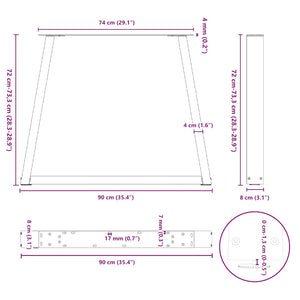 Spisebordben V-formet 2 stk hvit 90x(72-73,3) cm stål