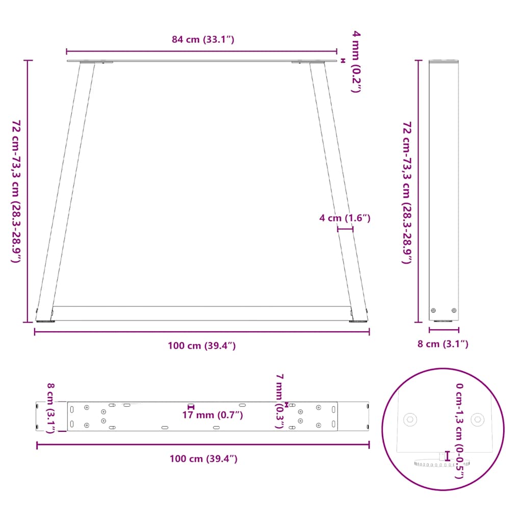 Spisebordben V-formet 2 stk hvit 100x(72-73,3) cm stål