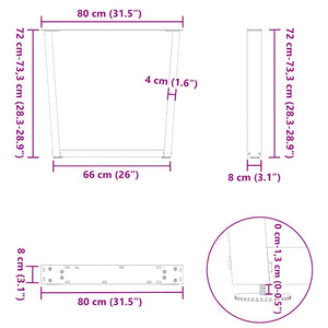 Spisebordben V-formet 2 stk hvit 80x(72-73,3) cm stål