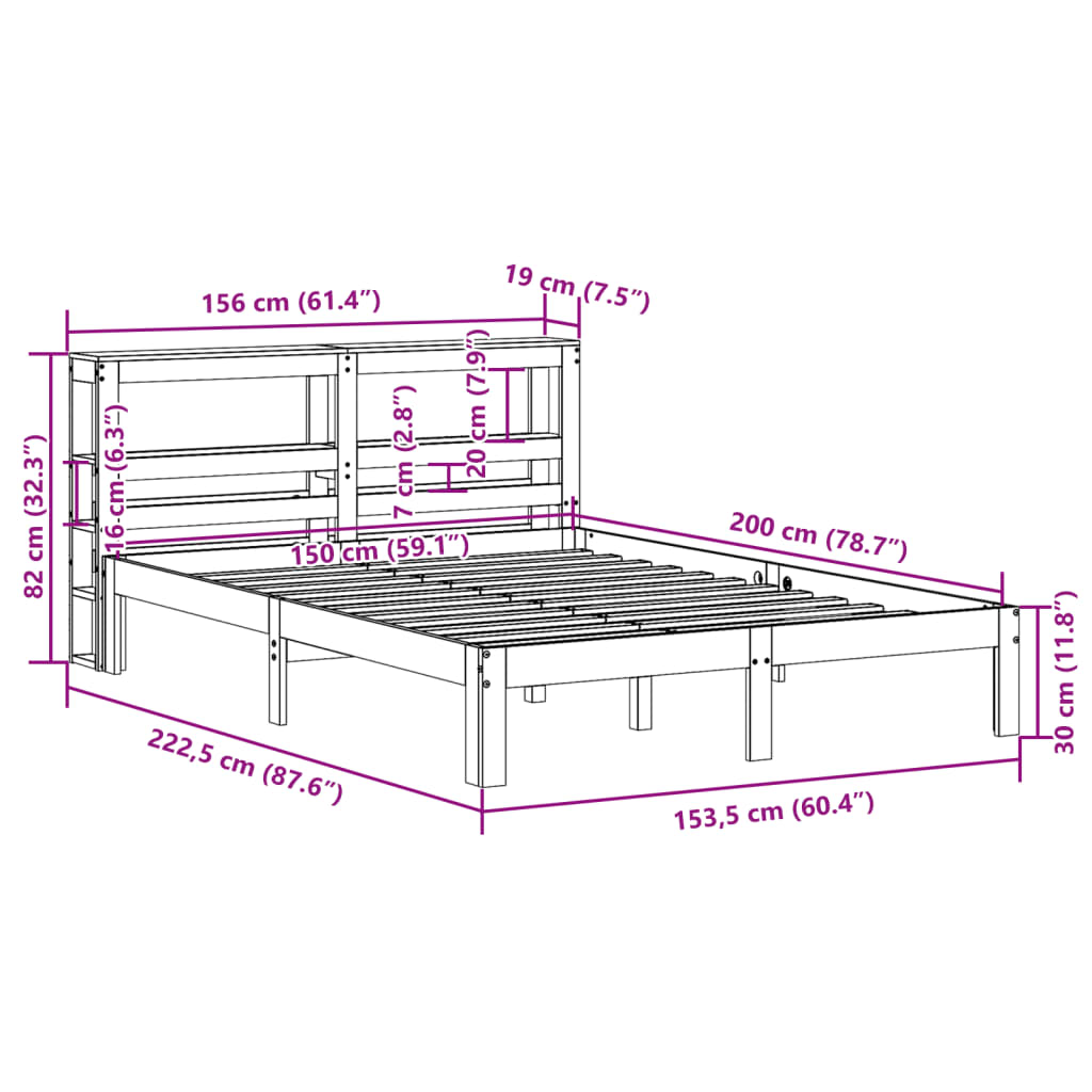 Sengeramme med hodegavl 150x200 cm heltre furu