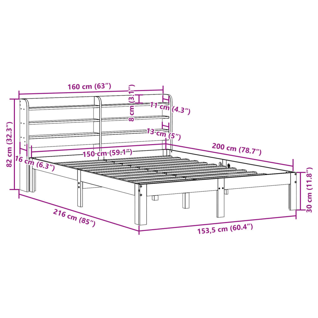 Sengeramme med hodegavl 150x200 cm heltre furu