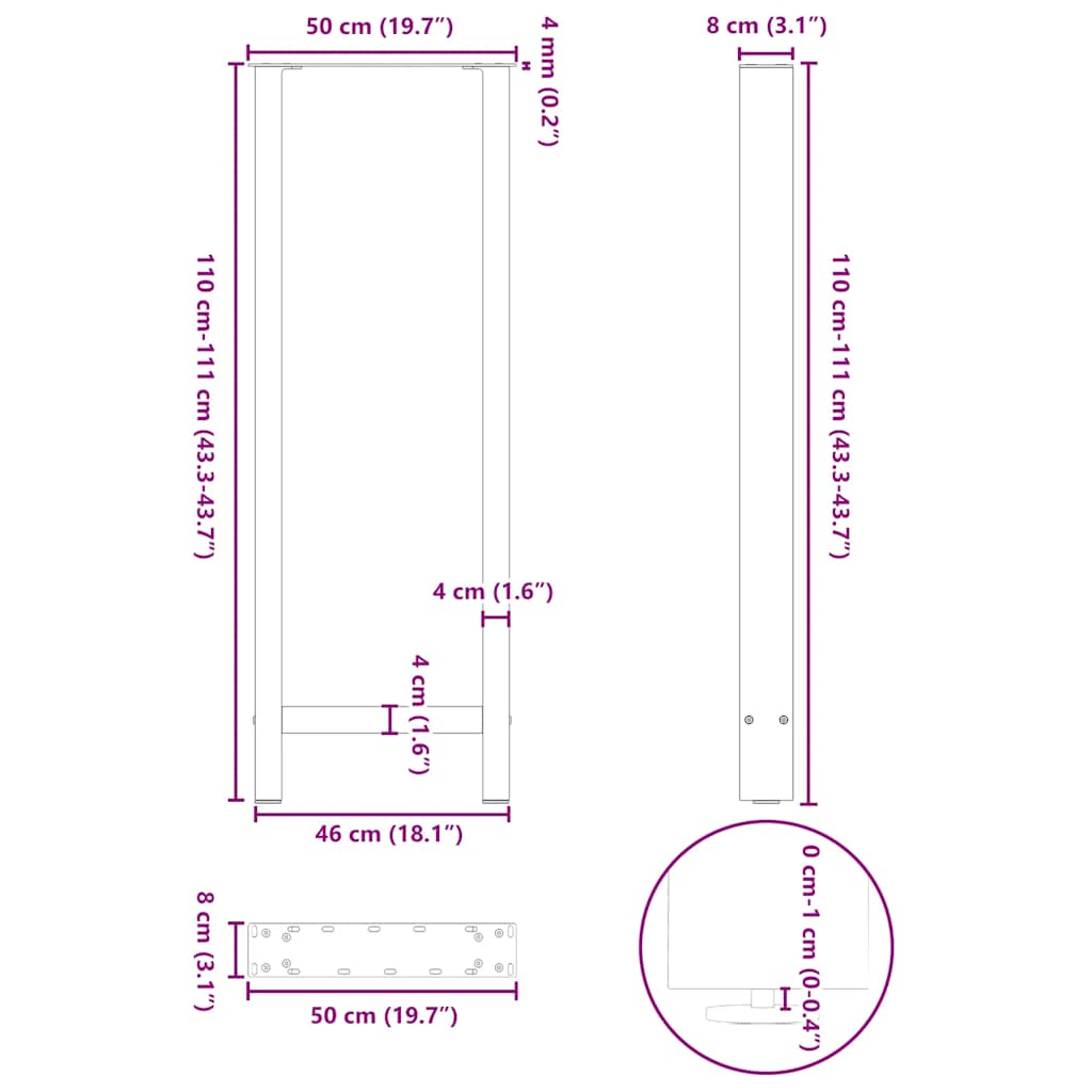 Salongbordben 2 stk antrasitt 50x(110-111) cm stål