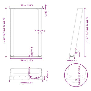 Spisebordben U-formet 2 stk hvit 60x(72-73) cm stål