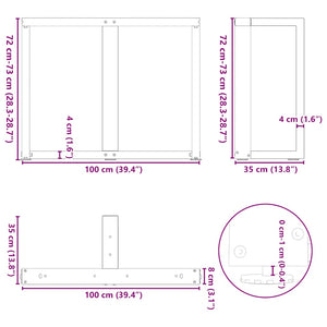 Spisebordben T-formet 2 stk hvit 100x35x(72-73) cm stål