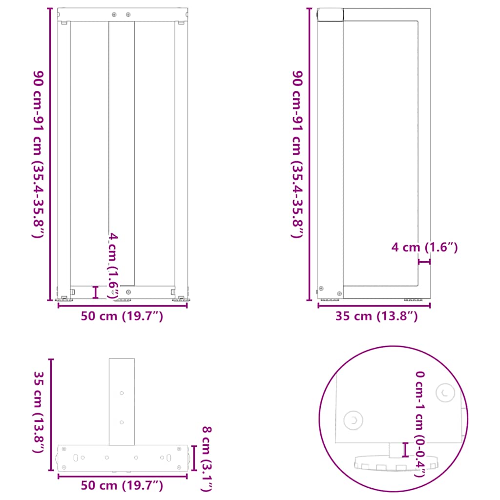 Barbordben T-formet 2 stk naturell 50x35x(90-91) cm stål