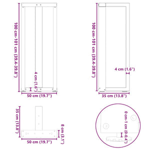 Barbordben T-formet 2 stk naturell 50x35x(100-101) cm stål