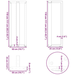 Barbordben T-formet 2 stk hvit 50x35x(110-111) cm stål
