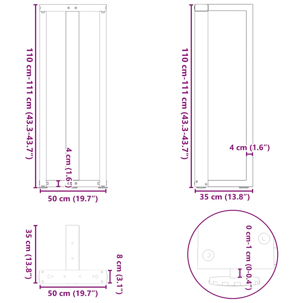 Bar table legs T-shaped 2 pcs anthracite 50x35x(110-111) cm steel