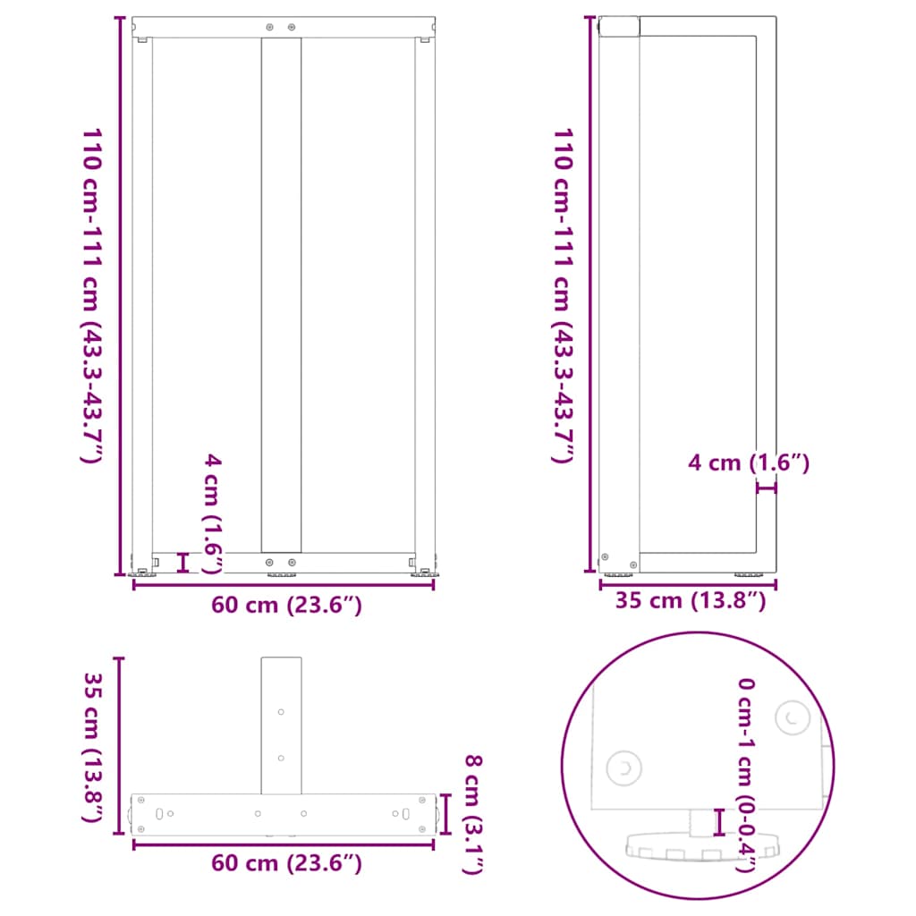 Barbordben T-formet 2 stk antrasitt 60x35x(110-111) cm stål
