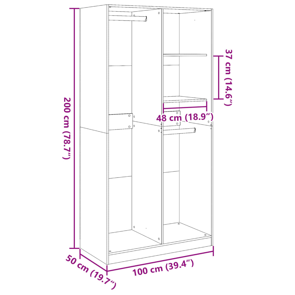 Garderobe artisan eik 100x50x200 cm konstruert tre