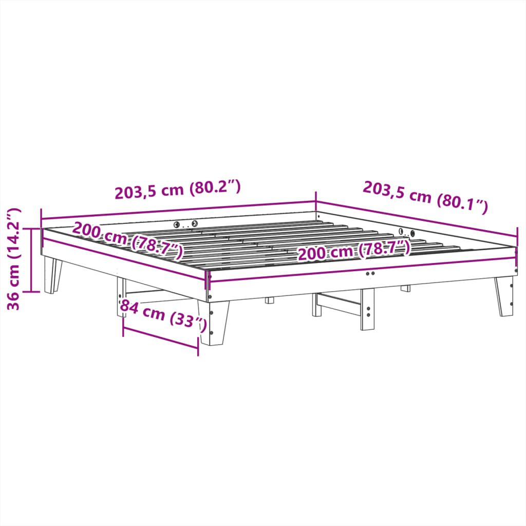 Sengeramme uten madrass voksbrun 200x200 cm heltre furu
