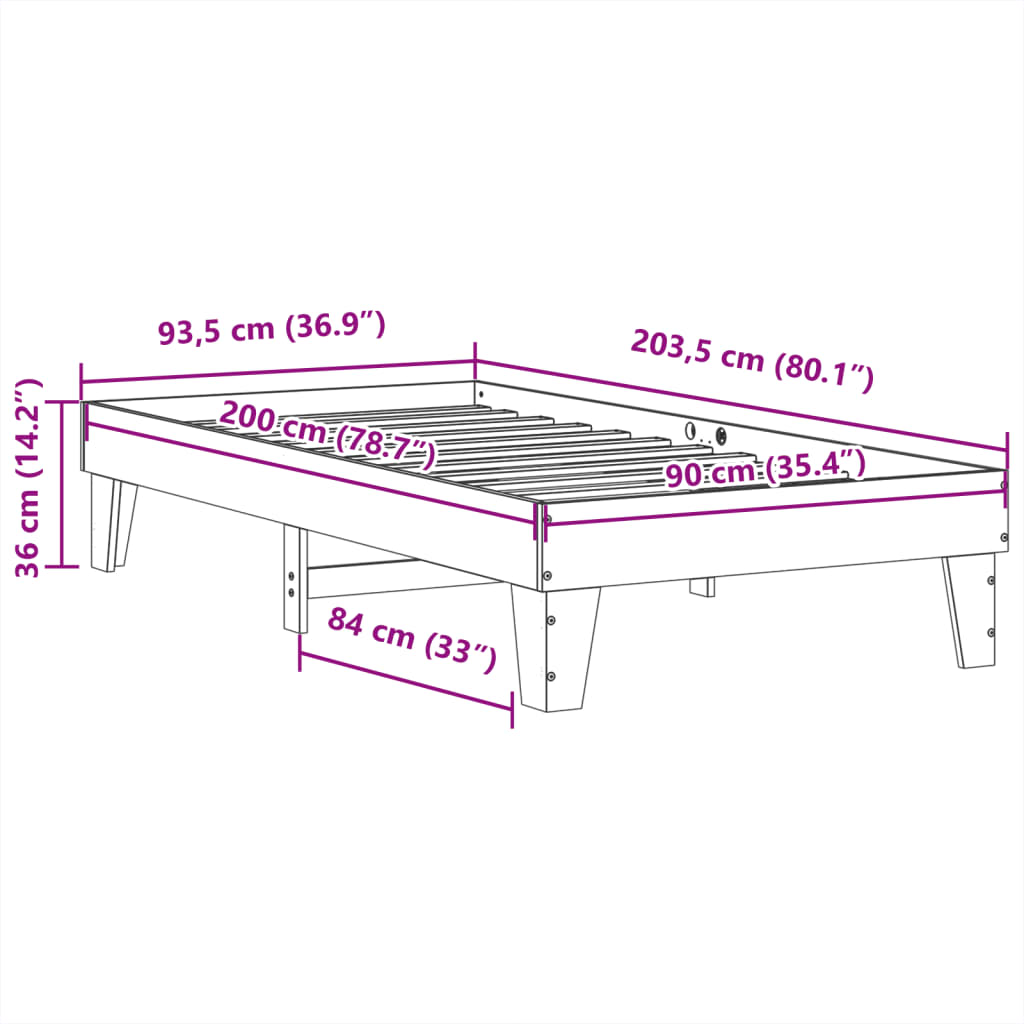 Sengeramme uten madrass voksbrun 90x200 cm heltre furu
