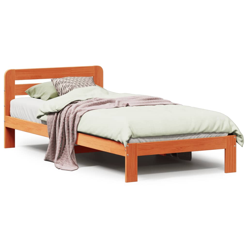 Sengeramme uten madrass voksbrun 75x190 cm heltre furu