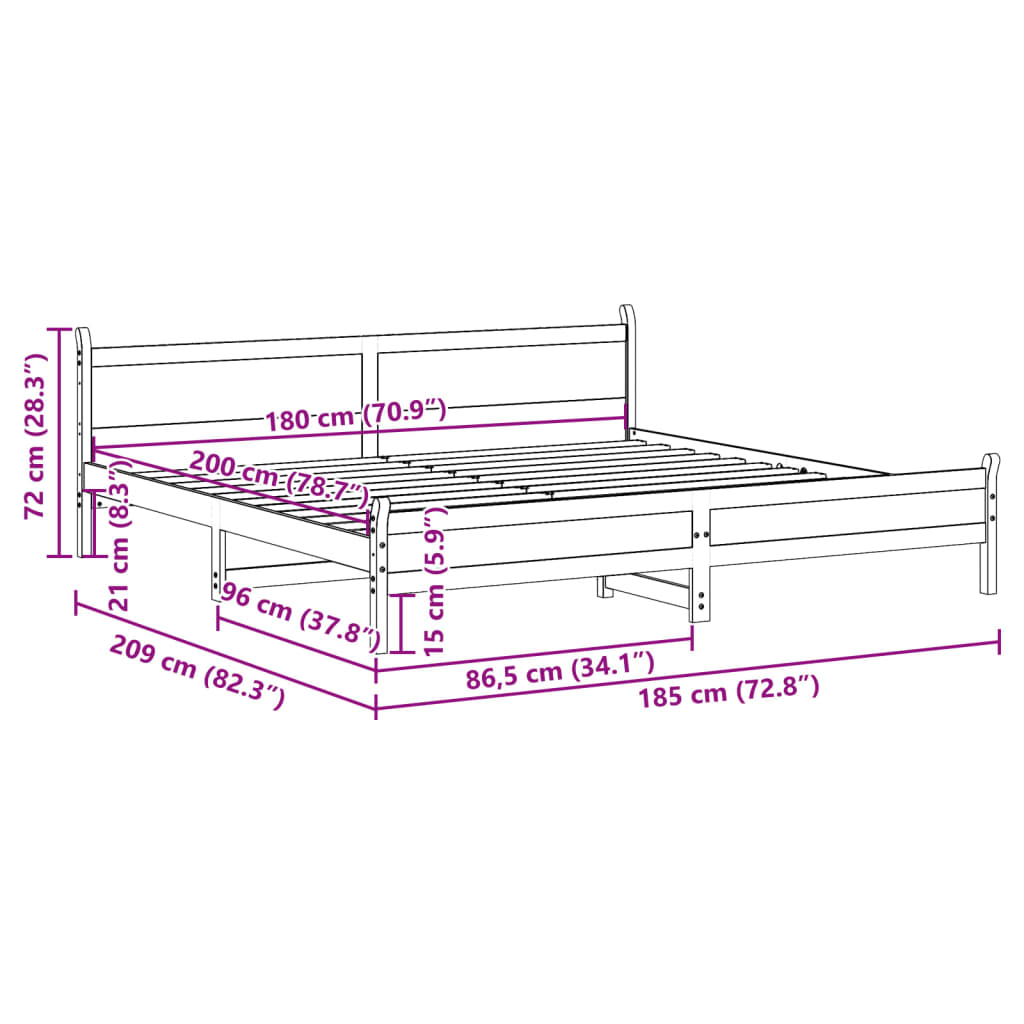 Sengeramme uten madrass voksbrun 180x200 cm heltre furu