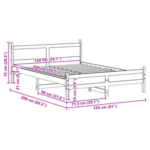 Sengeramme uten madrass brun 150x200 cm heltre furu