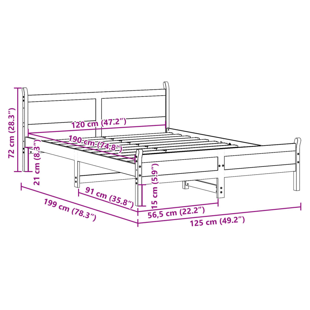 Sengeramme uten madrass voksbrun 120x190 cm heltre furu
