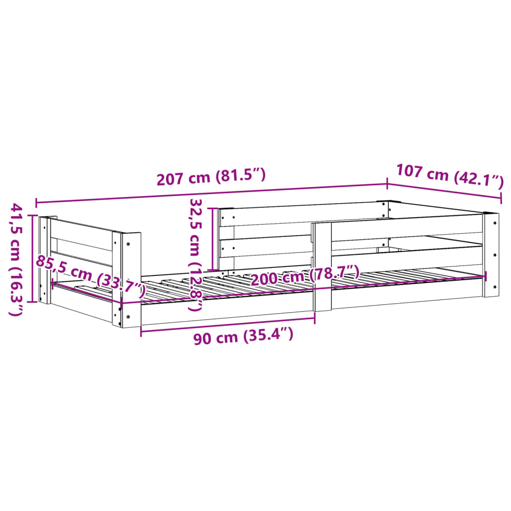 Sengeramme uten madrass voksbrun 100x200 cm heltre furu