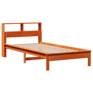 Seng med bokhylle uten madrass voksbrun 100x200 cm heltre furu