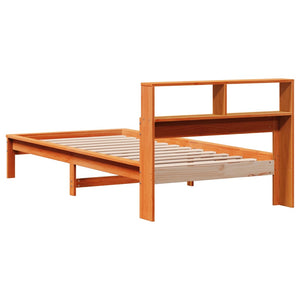 Seng med bokhylle uten madrass voksbrun 100x200 cm heltre furu