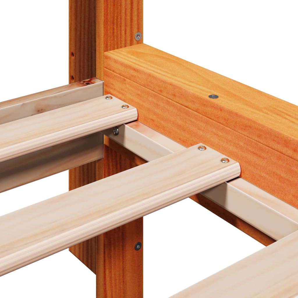 Seng med bokhylle uten madrass voksbrun 100x200 cm heltre furu