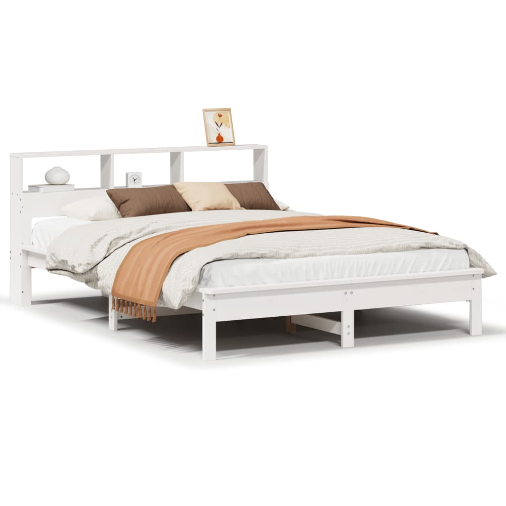 Seng med bokhylle uten madrass hvit 120x190 cm heltre furu