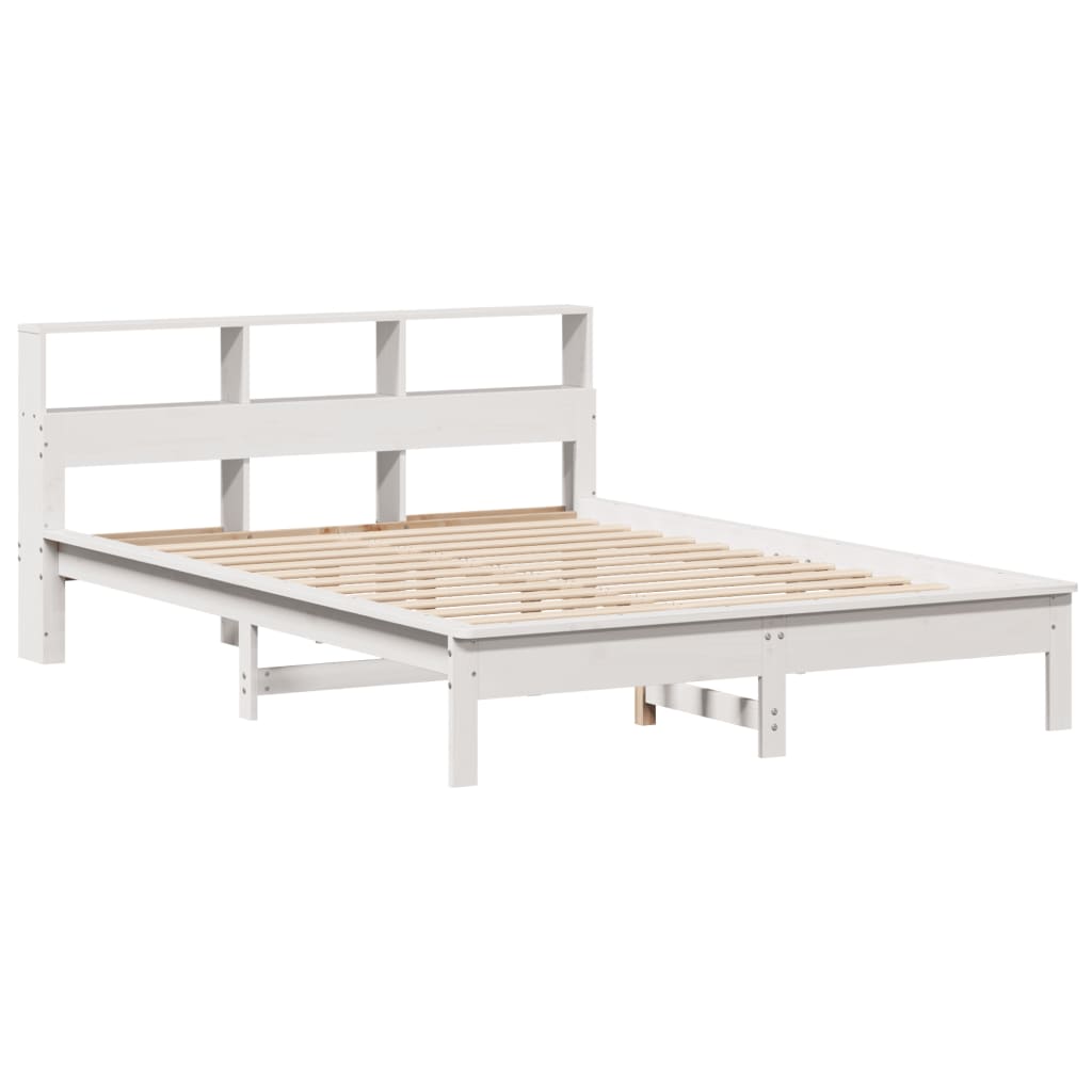 Seng med bokhylle uten madrass hvit 120x190 cm heltre furu